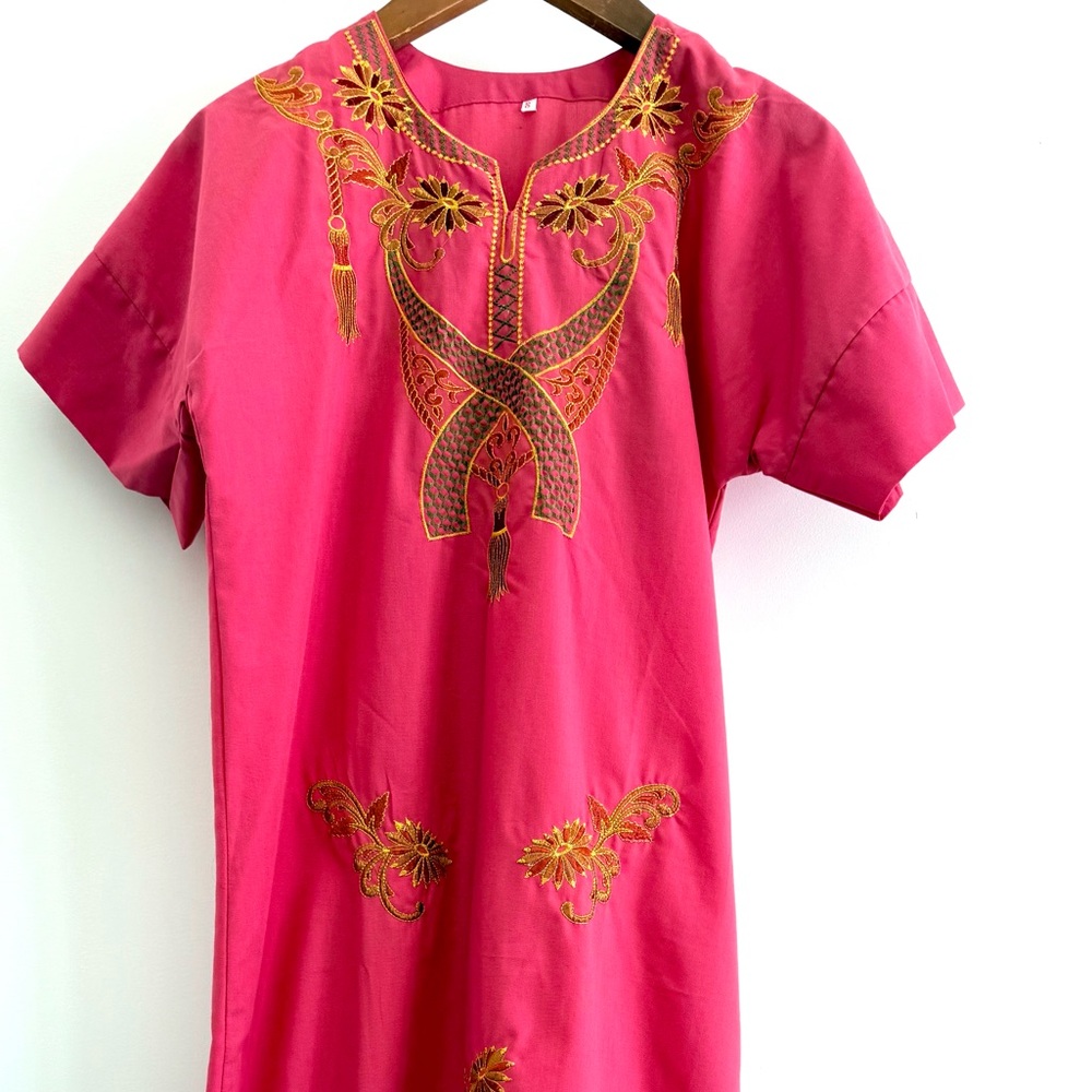 NWOT Boho Women Kaftan Pink & Gold  Embroidery Dress Middle Eastern Abaya NEW